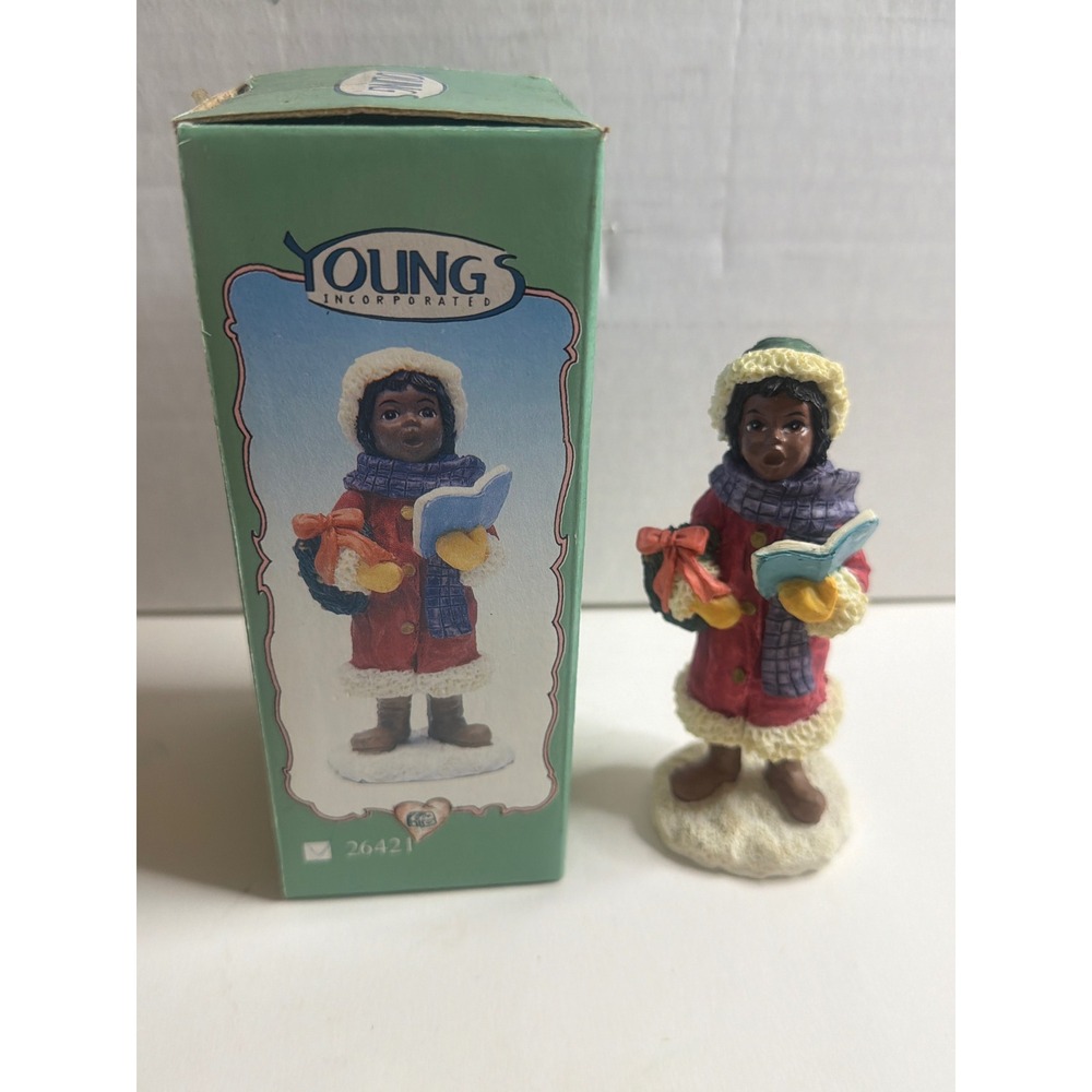 Young's Inc Vintage 1996 Black Girl Caroler Figurine Christmas Decor 26421 Box
